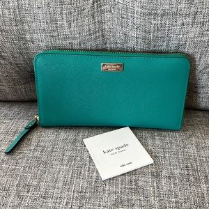 Kate Spade Newbury Lane Talla turquoise teal blue green zip large travel wallet